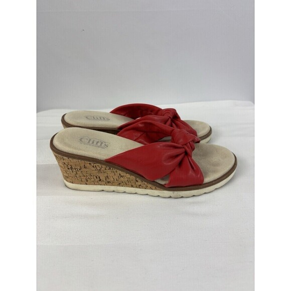 Cliffs by White Mountain Adrielle Wedge Sandals Pop of Red 8 Criss Cross Straps - Picture 4 of 8